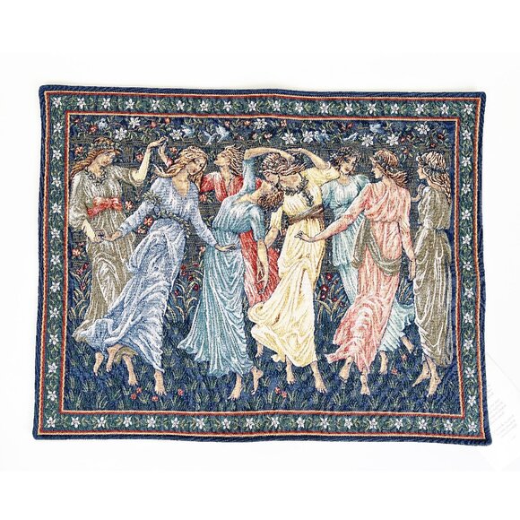 Vintage Antique 1800s Dancing Maidens Design Jacquard Woven Tapestry Wall Art - Picture 9 of 9